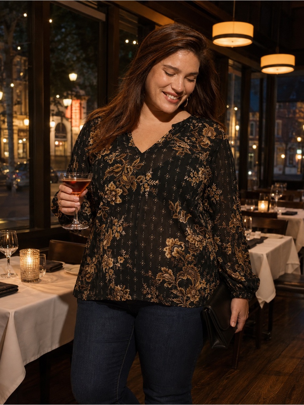 Torrid Black Gold Floral Lurex Chiffon Blouse Plus Size 3X V Neck Boho